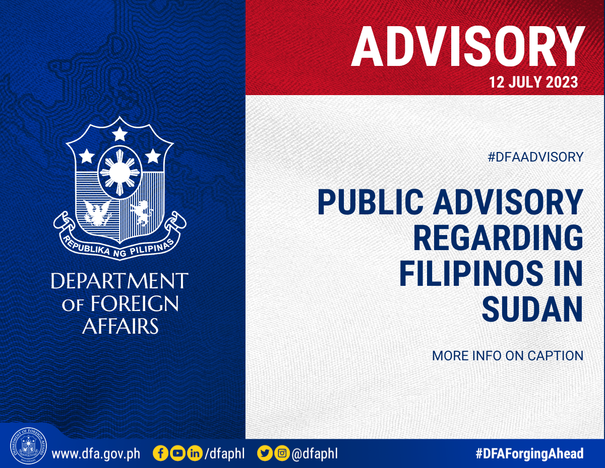 ADVISORY REGARDING FILIPINOS IN SUDAN