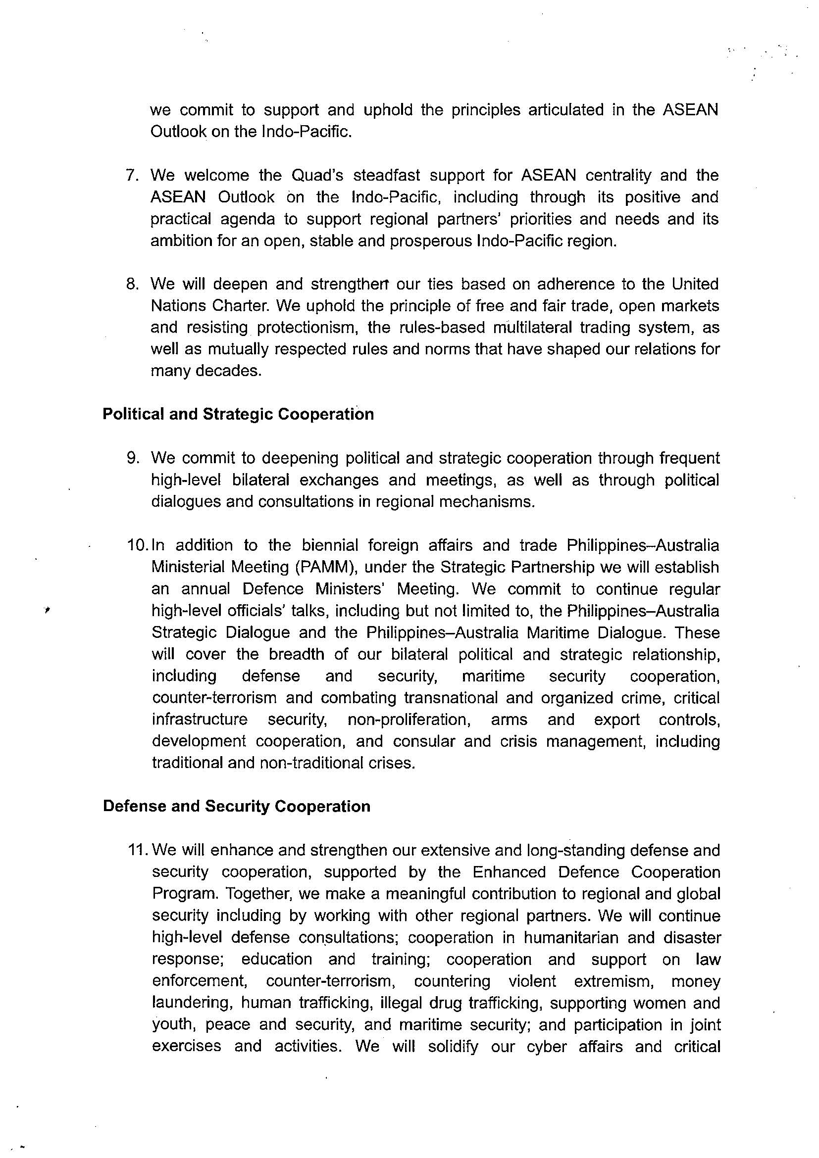 ORIGINALLY SIGNED Joint Declaration of Strategic Partnership between Philippines and Australia Page 2