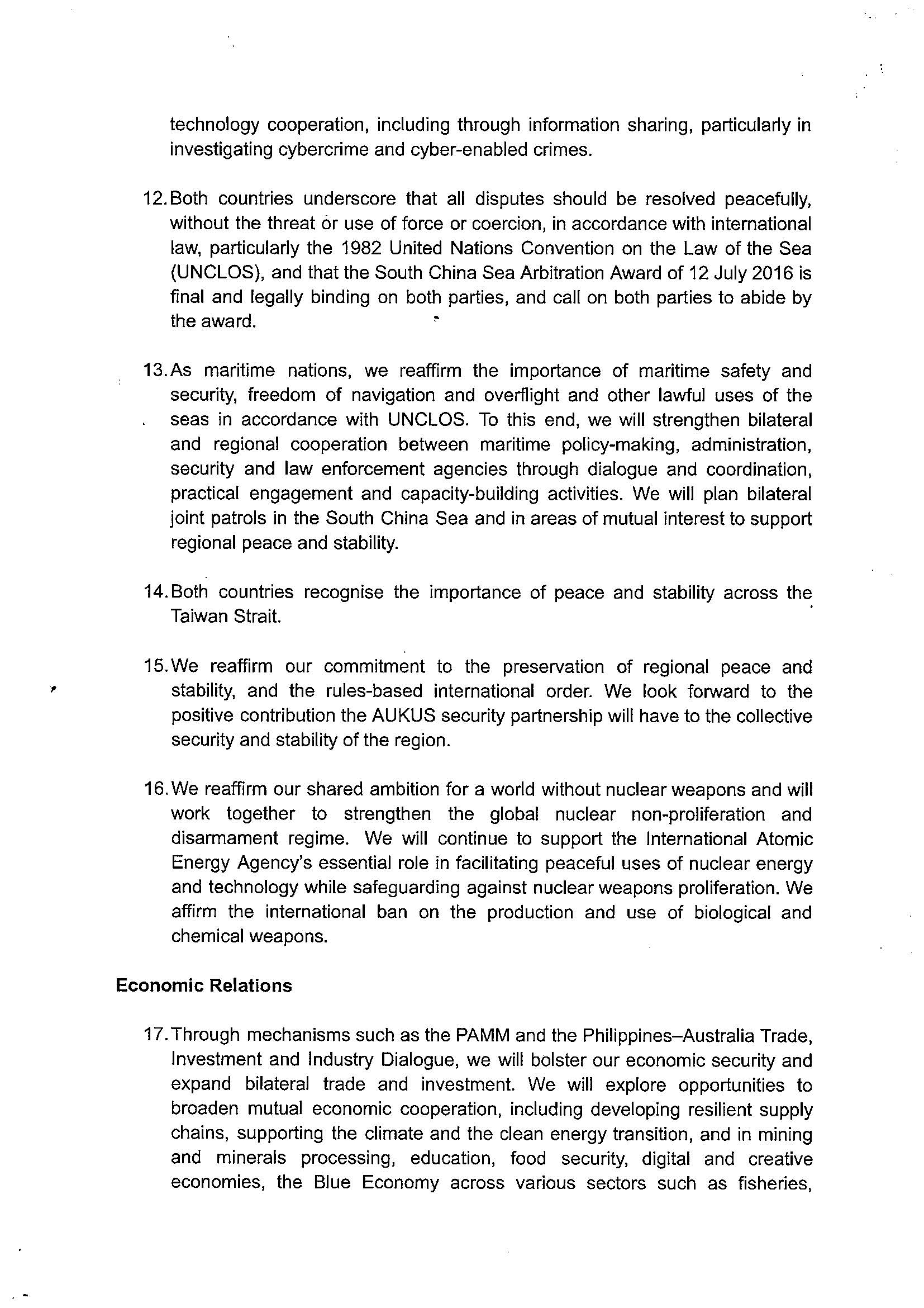 ORIGINALLY SIGNED Joint Declaration of Strategic Partnership between Philippines and Australia Page 3