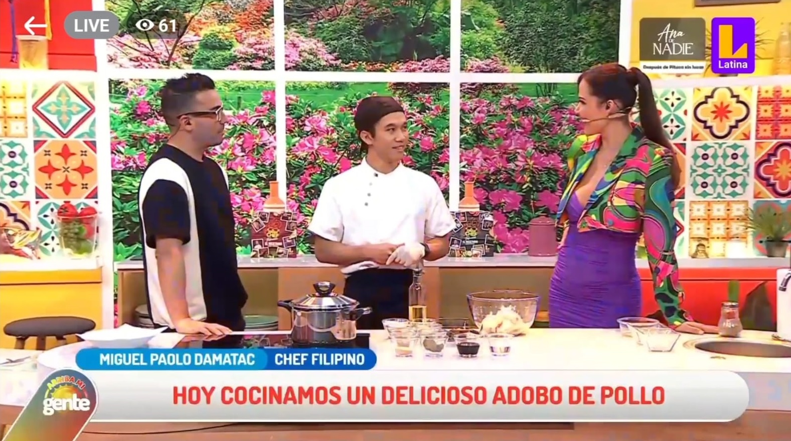 Filipino Chef Miguel with the hosts of Peruvian TV Show Arriba Mi Gente on Channel 2 Latina Television